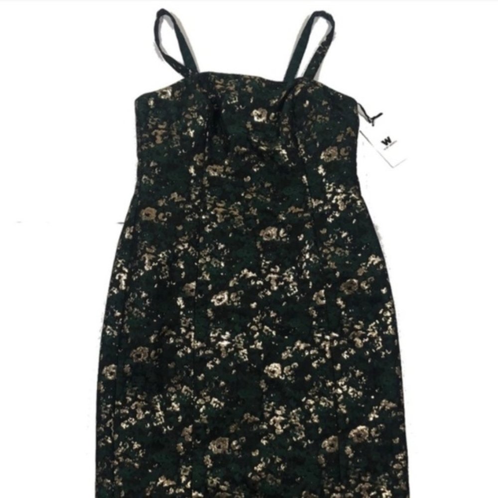 NWT W for Worth Green & Black Metallic Dress